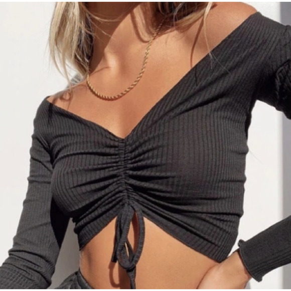Princess Polly Tops - Princess Polly Womens Long Sleeve Ribbed Ruched Crop Top Black
